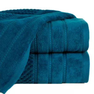 Ręcznik do rąk 30x50 cm bawełniany kolor ciemoniebieski z ozdobną bordiurą w paseczki 500 g/m2 ADORE