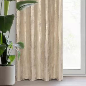 Zasłona welwetowa beżowo, szampańska zdobiona przecieranym wzorem 140x250 cm przelotka - RENIA