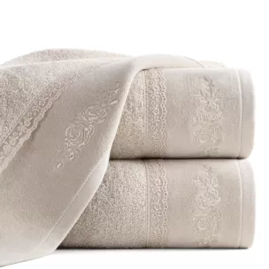 Ręcznik kąpielowy 50x90 cm bawełniany kolor beżowy z koronką oraz subtelnym haftem 500 g/m2 SISI