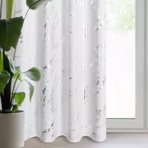 Zasłona biało, srebrzysta zdobiona nadrukiem marmurku 140x250 cm przelotka LANI