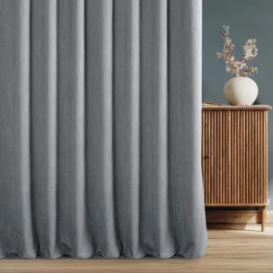 Zasłona szyta na flexach stalowa z tkaniny o naturalnym splocie z efektem melanżu