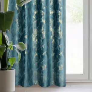 Zasłona welwetowa z lśniącą przecierką w kolorze złota 140x250 cm przelotka - MELODY