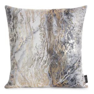 Poszewka na poduszkę 45x45 cm welwetowa, srebrna zdobiona przecieranym metalicznym nadrukiem SOFI