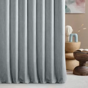 Zasłona szyta na flexach srebrna z tkaniny o naturalnym splocie z efektem melanżu