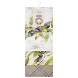 Komplet ściereczek kuchennych  3szt 50x75 cm bawełniany kolor biały,zielony 200 g/m2  OLIVE
