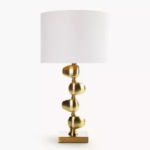 Lampa stołowa do salonu biało, złota GINA z metalową podstawą i matowym abażurem