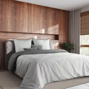 Pościel 220x200 cm z makosatyny bawełnianej kolor biały, stalowy dwustronna z sznurem dekoracyjnym na brzegach Eurofirany Premium