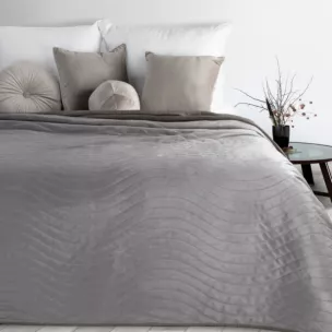 Narzuta welurowa srebrna 170x210 cm pikowana metodą hot press wzór falisty LUIZ 10 Design 91