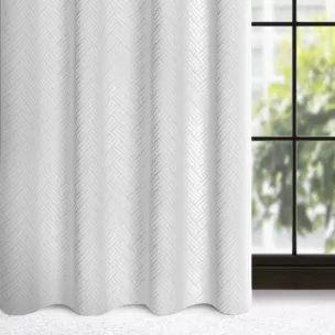 Zasłona biała z żakardowym geometrycznym wzorem z matowego welwetu 140x250 cm przelotka - ISLA