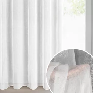 Firana biało, srebrna z etaminy zdobiona nakrapianym błyszczącym wzorem 140x270 cm taśma LUCILA