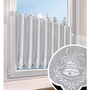 Tkanina firanowa zazdrostka z etaminy zdobiona świątecznym haftem dzwoneczków