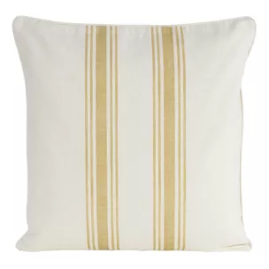Poszewka na poduszkę 50x50 cm bawełniana z dodatkiem lnu kremowo, żółta zdobiona subtelnym nadrukiem pasów  LEN