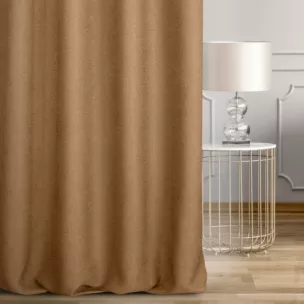 Zasłona szyta na taśmie 5 cm złocista z tkaniny o naturalnym splocie w stylu eko