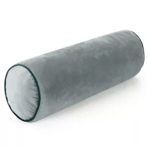 Poduszka dekoracyjna wałek 15 x 45 cm welwetowa morska zdobiony kontrastującą lamówką GAJA