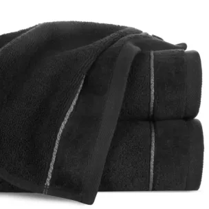 Ręcznik do rąk 30x50 cm bawełniany kolor czarny z kontrastującymi paseczkami 500 g/m2 SIBEL