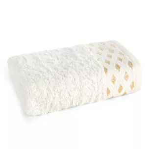 Ręcznik do rąk bawełniany 30x50 cm kolor kremowy zdobiony błyszczącym geometrycznym wzorem LUIZA
