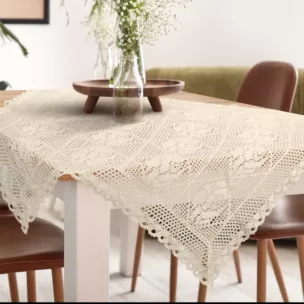 Bieżnik na stół 85x85 cm  jasnobeżowy ażurowy ROSALY w stylu boho