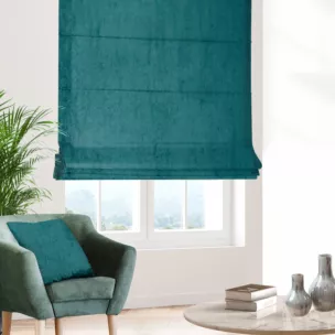 Roleta rzymska SAFARI turkusowa z miękkiej welwetowej tkaniny z połyskiem