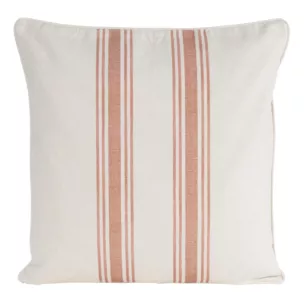 Poszewka na poduszkę 50x50 cm bawełniana z dodatkiem lnu zdobiona subtelnym nadrukiem pasów kremowo, ciemnobeżowa LEN
