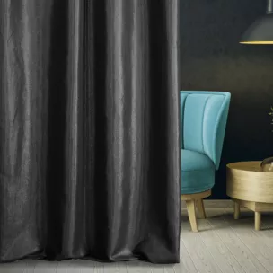 Zasłona szyta na taśmie 5 cm LUXOR czarna z eleganckiej lśniącej tkaniny o drobnym splocie