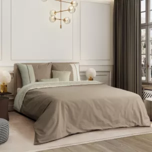 Pościel 160x200 cm z bawełny ranforce kolor beżowy, kremowy zdobiona ornamentowym haftem REINA26A