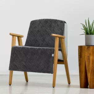 Narzuta na fotel-koc flano 70x160 cm stalowa zdobiona wytłaczanym wzorem CARO Design 91