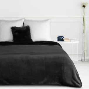 Koc 150x200 czarny z miękkiego polaru ze strukturą baranka TEDY Eurofirany Premium