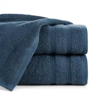 Ręcznik kąpielowy 50x90 cm bawełniany kolor granatowy z bordiurą w formie tkanych paseczków 500 g/m2 ALINE