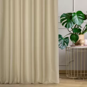 Zasłona szyta na taśmie 5 cm beżowa z jednokolorowej gładkiej tkaniny