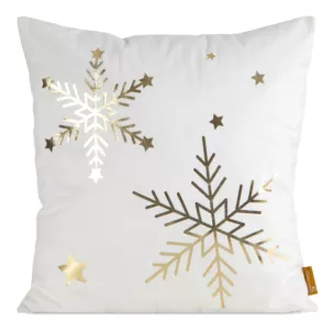 Poszewka na poduszkę świąteczna 45x45 cm welwetowa biała zdobiona nadrukiem szampańskich śnieżynek