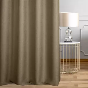 Zasłona szyta na taśmie 5 cm ciemnobrązowa z tkaniny o naturalnym splocie w stylu eko