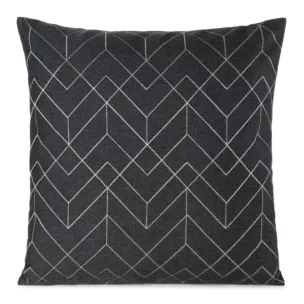 Poszewka na poduszkę 45x45 cm stalowa ze srebrnym geometrycznym haftem MILA