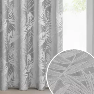 Zasłona srebrna welwetowa zdobiona motywem palmowych liści 140x250 cm przelotka - VERA
