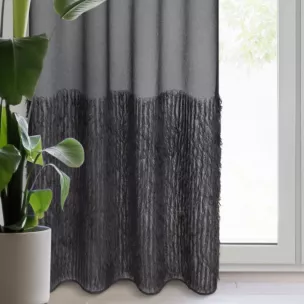 Firana czarna z etaminy zdobiona pasem połyskującym moherową nicią 140x250 cm przelotka MARGARET 2