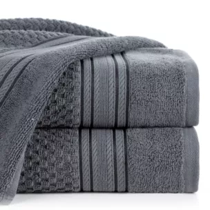 Ręcznik kąpielowy 70x140 cm bawełniany kolor stalowy zdobiony subtelnymi paseczkami 500 g/m2 DAVOS