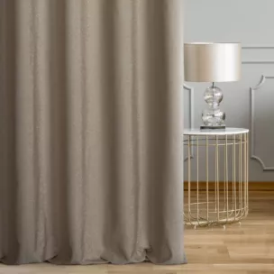 Zasłona szyta na taśmie 5 cm beżowo srebrna z gładkiej tkaniny przeplatanej błyszczącą lureksową nicią