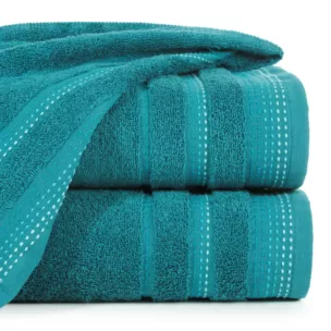 Ręcznik kąpielowy 70x140 cm bawełniany kolor turkusowy z ozdobnym stębnowaniem 500 g/m2 POLA
