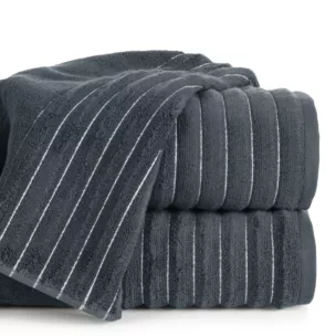 Ręcznik kąpielowy 70x140 cm kolor stalowy zdobiony prążkami z błyszczącej nici 500 g/m2 LUNARI