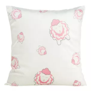 Poszewka na poduszkę 45x45 cm welwetowa, biało różowa z motywem baranków KIDS 4 DESIGN 91