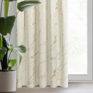 Zasłona welwetowa kremowo, złocista zdobiona marmurkiem 140x270 cm taśma - MOLLY