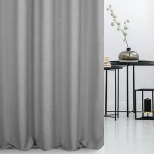 Zasłona szyta na taśmie 5 cm popielata z miękkiej tkaniny o naturalnym splocie w stylu ekologicznym