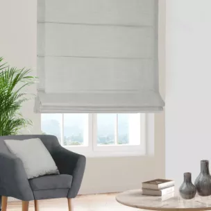 Roleta rzymska srebrna z miękkiej matowej tkaniny o nieregularnym wzorze z efektem melanżu