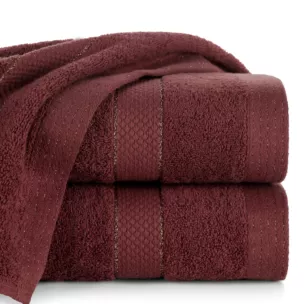 Ręcznik kąpielowy 50x90 cm bawełniany kolor bordowy z bordiurą w paseczki 500 g/m2 BARI