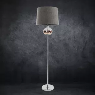 Lampa stojąca do pokoju popielata AMORA z matowym abażurem o widocznym splocie