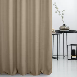 Zasłona szyta na taśmie 5 cm jasnobrązowa z miękkiej tkaniny o naturalnym splocie w stylu ekologicznym