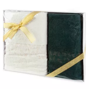 Zestaw ręczników bawełnianych na prezent 2 szt kolor kremowy, ciemnozielony 450 g/m2 BLINK