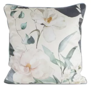 Poszewka na poduszkę 45x45 kremowa, zielona welwetowa z subtelnym motywem kwiatów  ROSITA 1