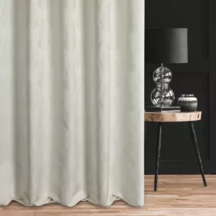 Zasłona szyta na taśmie 5 cm kremowo srebrna z tkaniny w botaniczny wzór przetykany nicią metaliczną Italissima Eva Minge