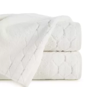 Ręcznik kąpielowy 50x90 cm bawełniany kolor kremowy z welwetową geometryczną bordiurą 500 g/m2 LUMIA