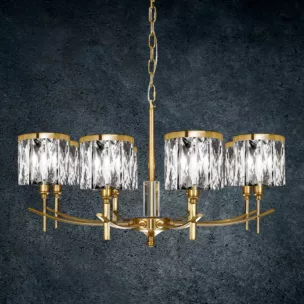 Lampa wisząca do salonu transparentno, złota KRYSTAL z kryształkami, z możliwością regulacji wysokości